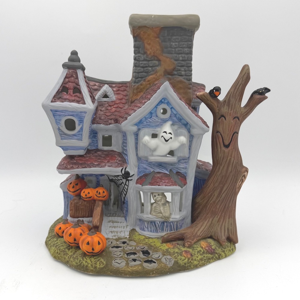 PartyLite Haunted House Tea Candle Holder Ghostly Haunted Spooky Pumpkin P7862